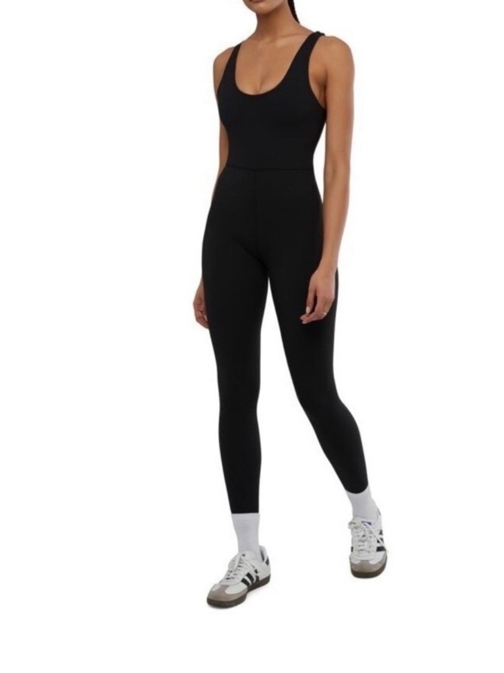 We Wore What Scoop Tank Jumpsuit Women's XL Black Minimalist Revolve